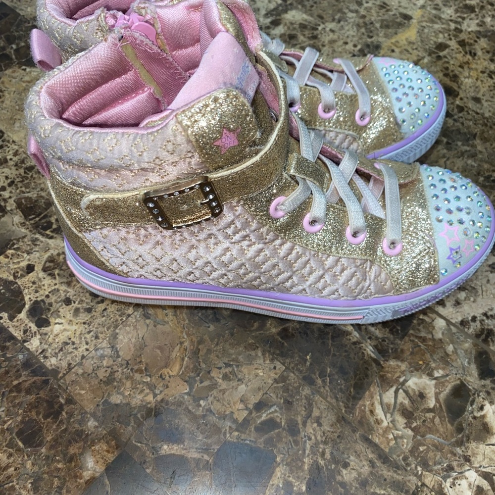 GUC girls Skechers Twinkle Toes Kids Sneakers - Gold and Pink size 1 - Picture 10 of 13